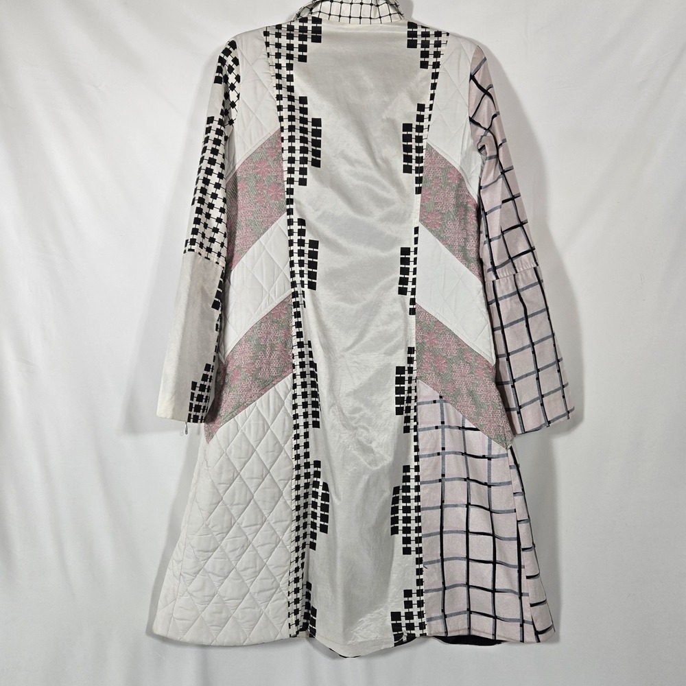 Custo Barcelona Quilted Patchwork Grid Print Art Summer Trenchcoat | Size US 8 - Picture 2 of 14